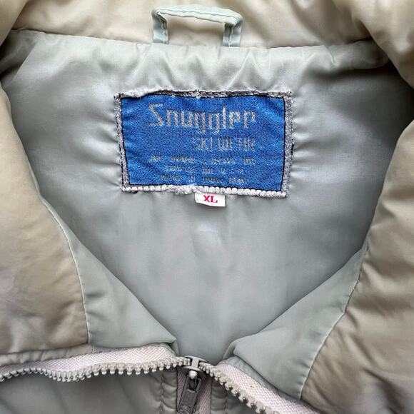 True Vintage 70s Snuggler Skiwear Ski Jacket Nylon Puffer Varisty Stripe Gray - Picture 3 of 16